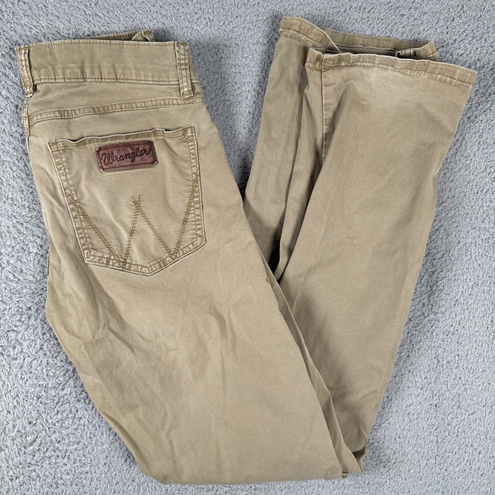 Wrangler Retro Slim Straight Chino Pants Mens 29x34 (30x32) Khaki Tan Stretch